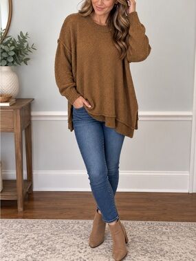 Discount Divas Camel Brown Oversized Knit Sweater L/XL